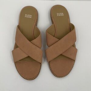 Eileen fisher cape crossover slide sandal shoe tan flat mule women new 9.5